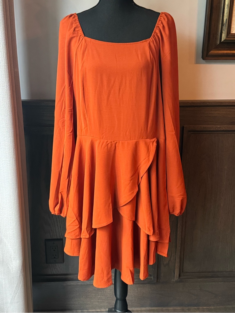 Tiered Ruffle Long Sleeve Dress in Vibrant Orange XXL NWT